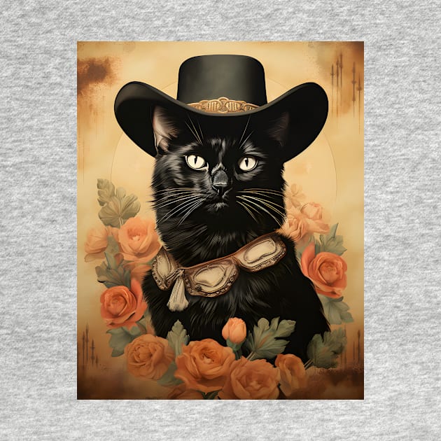 Retro Vintage Cowboy Black Cat - Whiskered Wild West Adventure by KittyStampedeCo